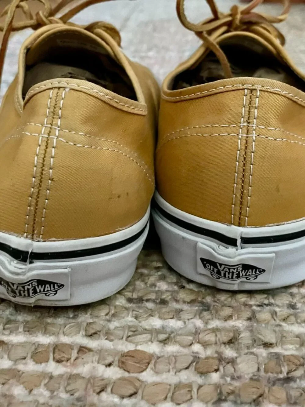 VANS Authentic Canvas Leather Lace-up Sneakers Mustard Yellow / Golden Mens 10